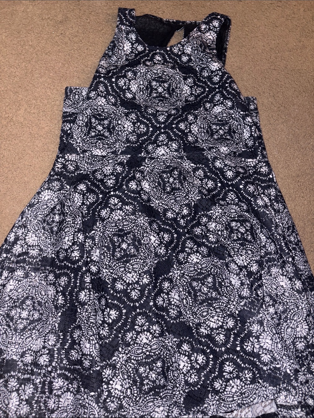 Juniors Navy and White Patterned A-Line Skirt